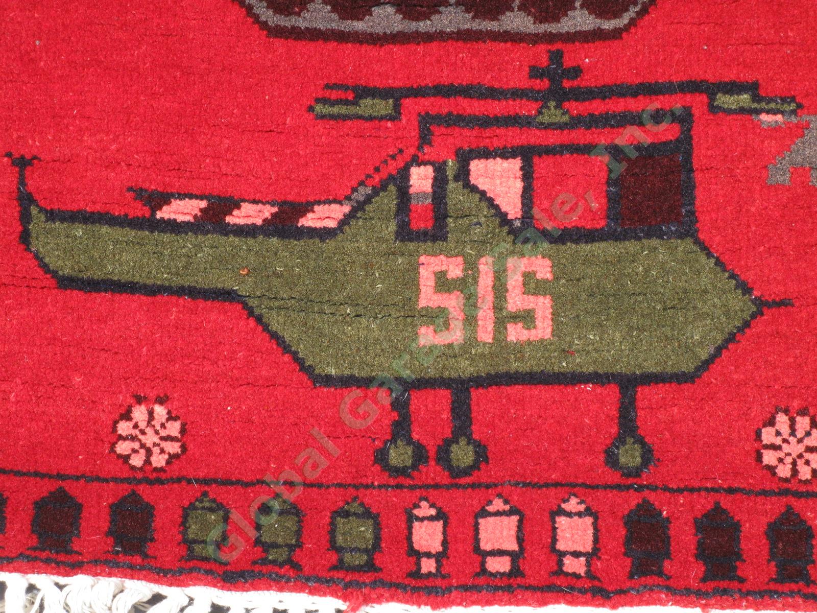 Authentic Afghan Tribal War Rug Circa 2007 Tanks Helicopters AK-47 38.5"x60" NR 5