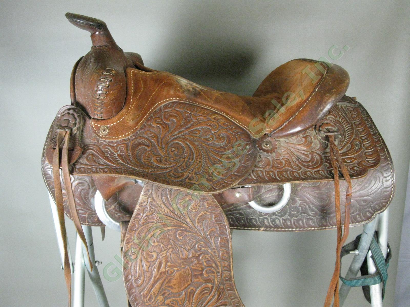 Red Ranger 904 Heavily Tooled Western Horse Riding Trail Saddle 15" Tree NO RES! 1