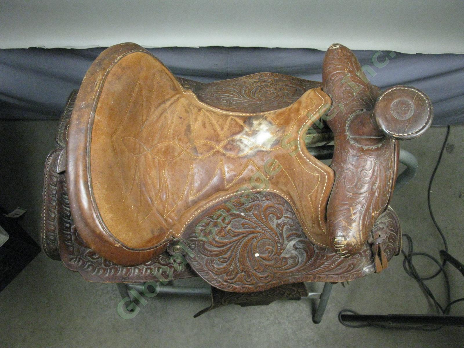 Red Ranger 904 Heavily Tooled Western Horse Riding Trail Saddle 15" Tree NO RES! 8