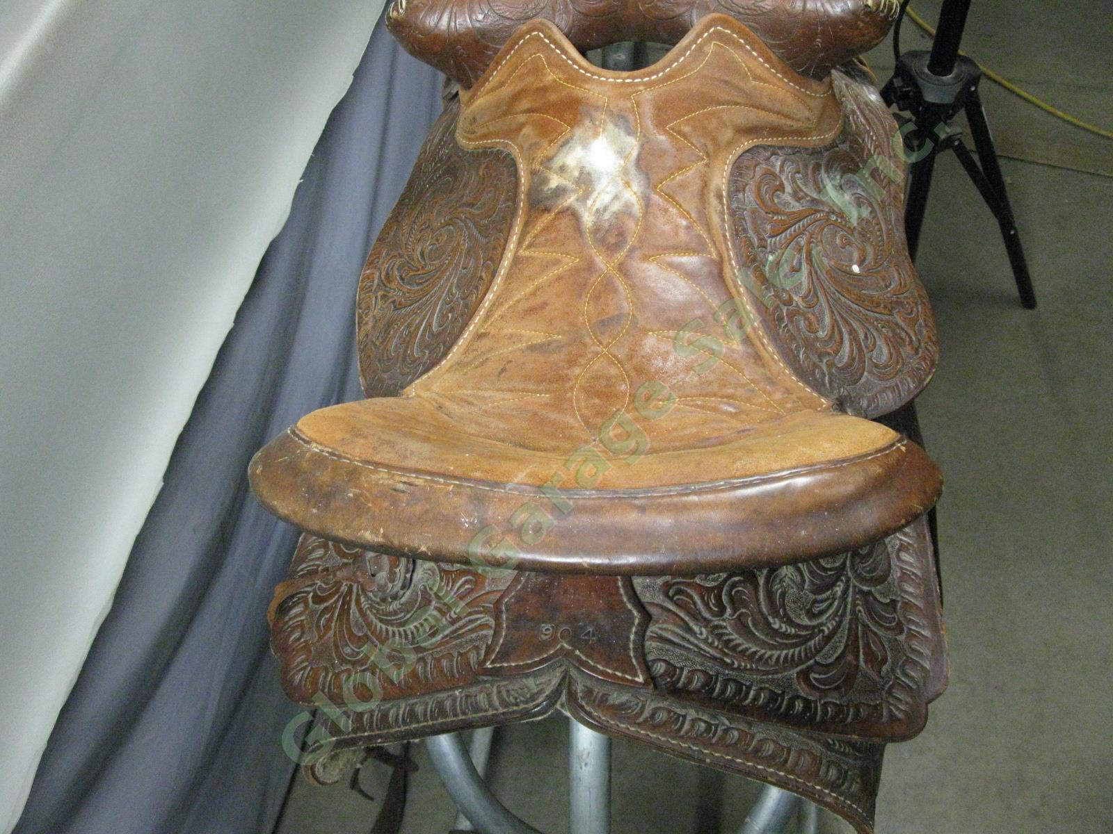 Red Ranger 904 Heavily Tooled Western Horse Riding Trail Saddle 15" Tree NO RES! 9