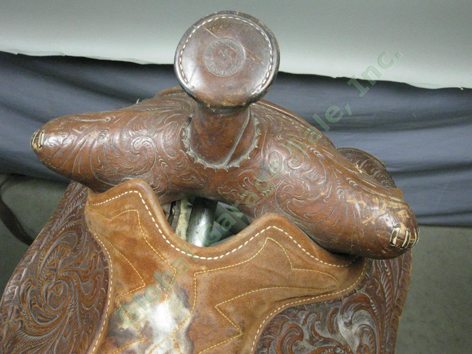 Red Ranger 904 Heavily Tooled Western Horse Riding Trail Saddle 15" Tree NO RES! 11