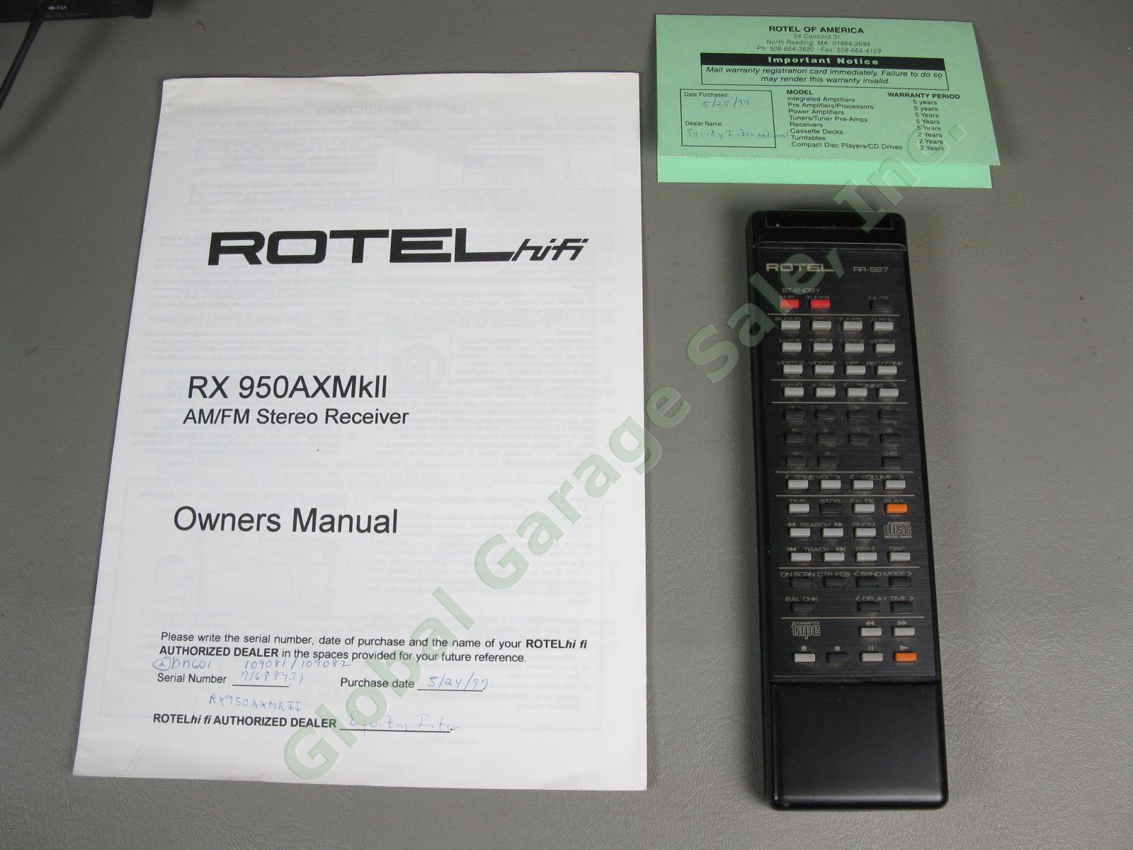 Rotel RX-950AX MkII AM/FM Stereo Receiver Remote Control Manual Bundle Works! 9