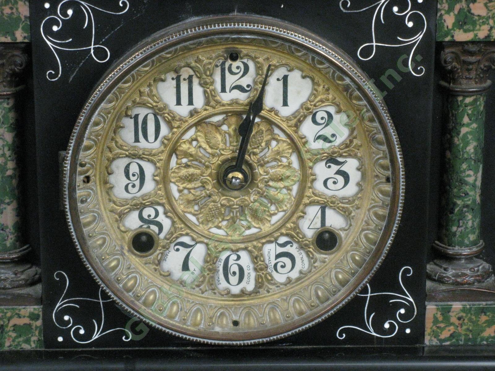 Rare Antique Seth Thomas Green Adamantine Mantle Pendulum Clock 3 5/8 Movement 1