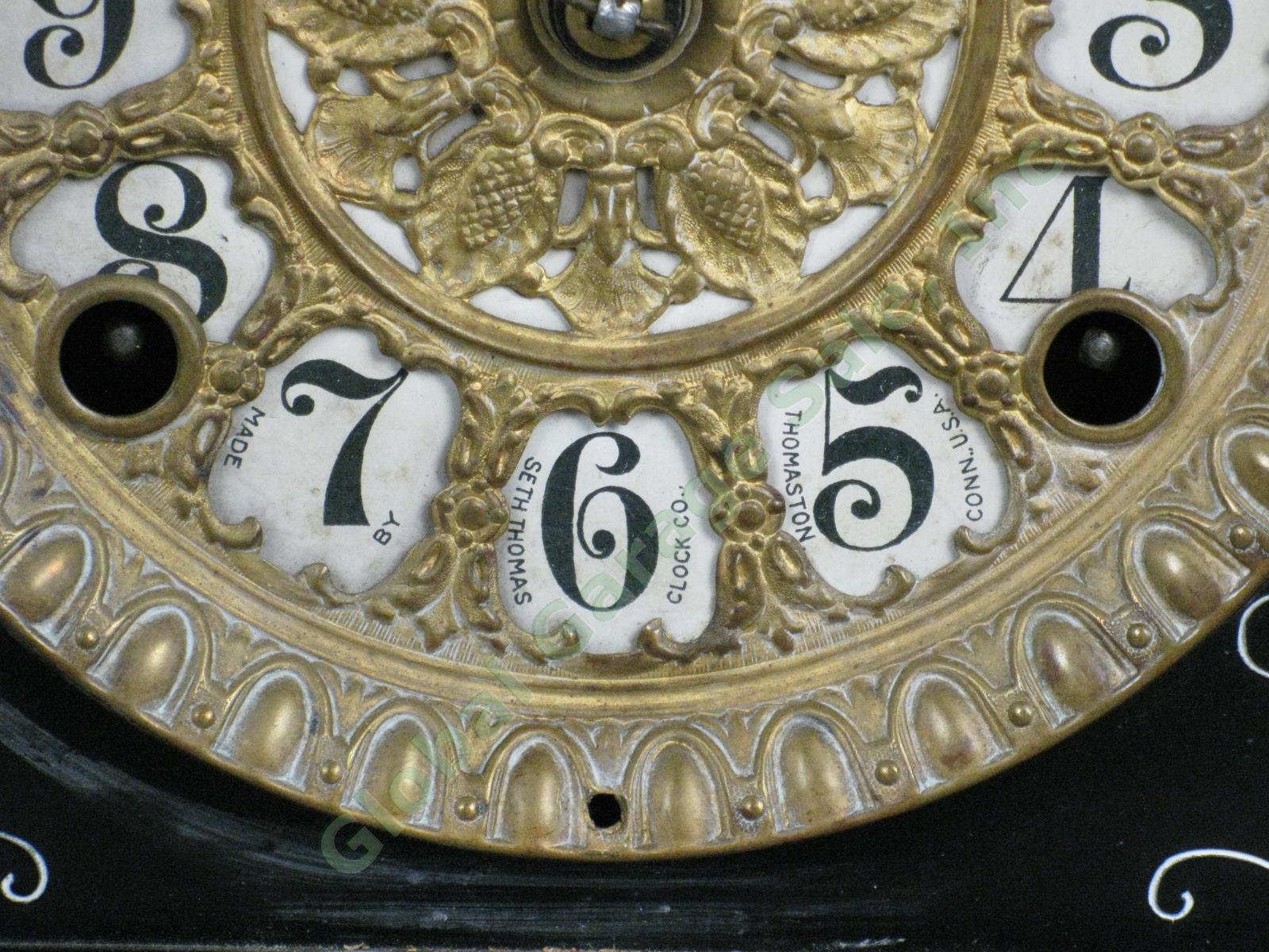 Rare Antique Seth Thomas Green Adamantine Mantle Pendulum Clock 3 5/8 Movement 2