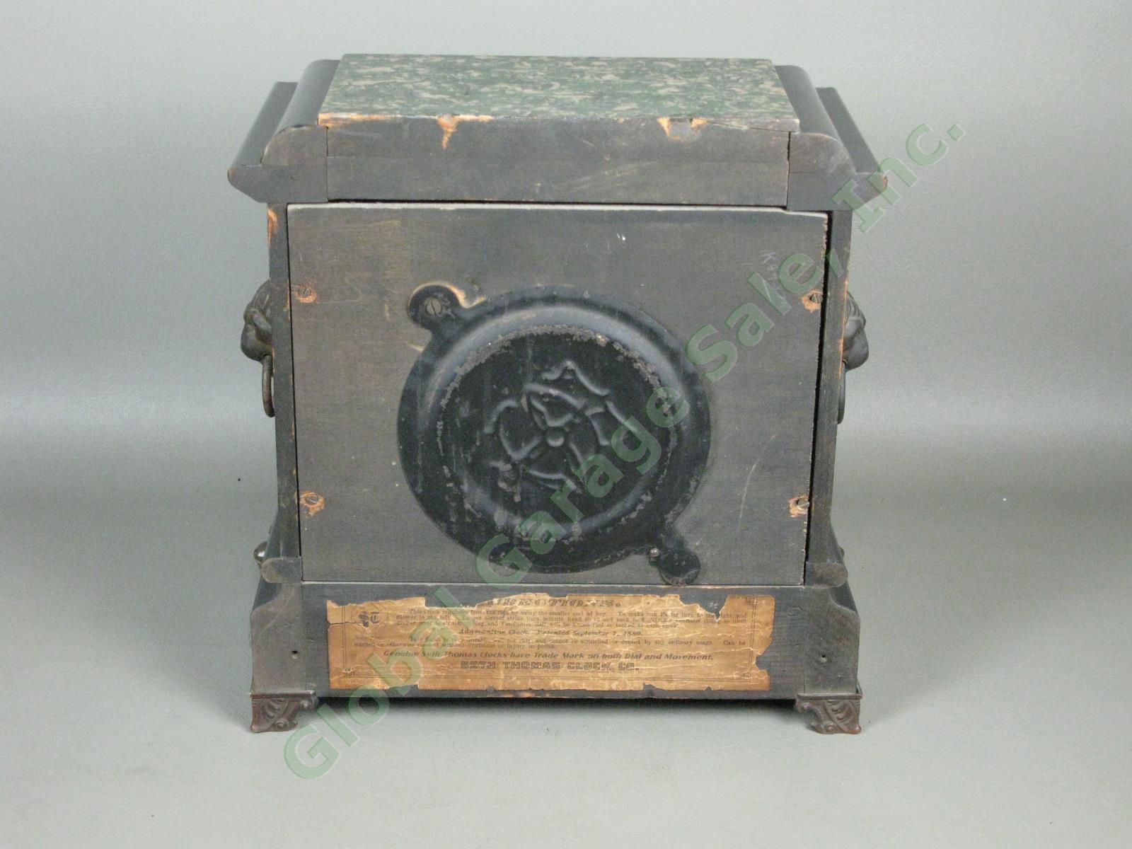 Rare Antique Seth Thomas Green Adamantine Mantle Pendulum Clock 3 5/8 Movement 5