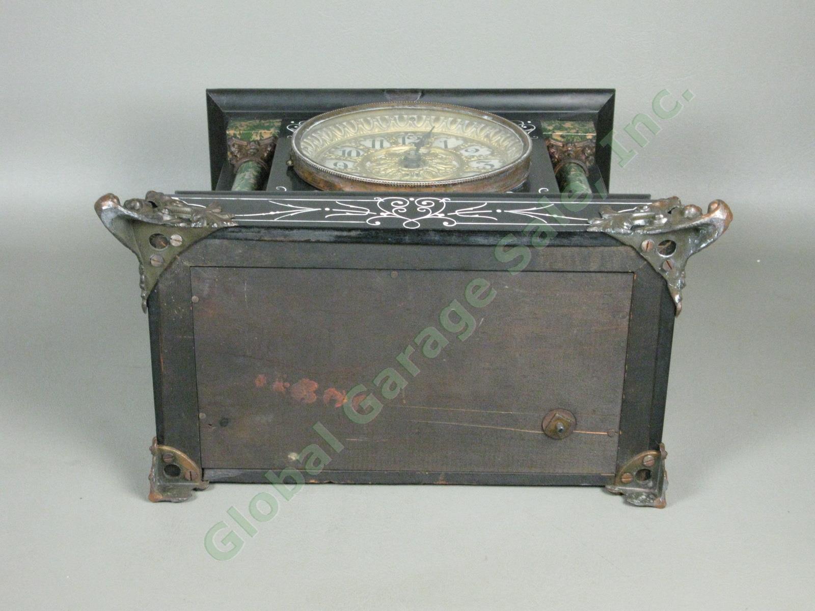 Rare Antique Seth Thomas Green Adamantine Mantle Pendulum Clock 3 5/8 Movement 10
