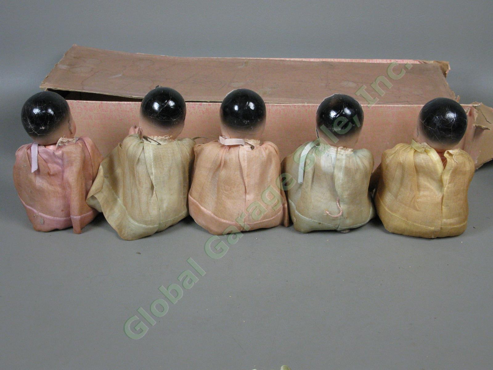 Antique 1930s Dionne Quintuplets 6" Jointed Composition Dolls Set Box + Clothes 11