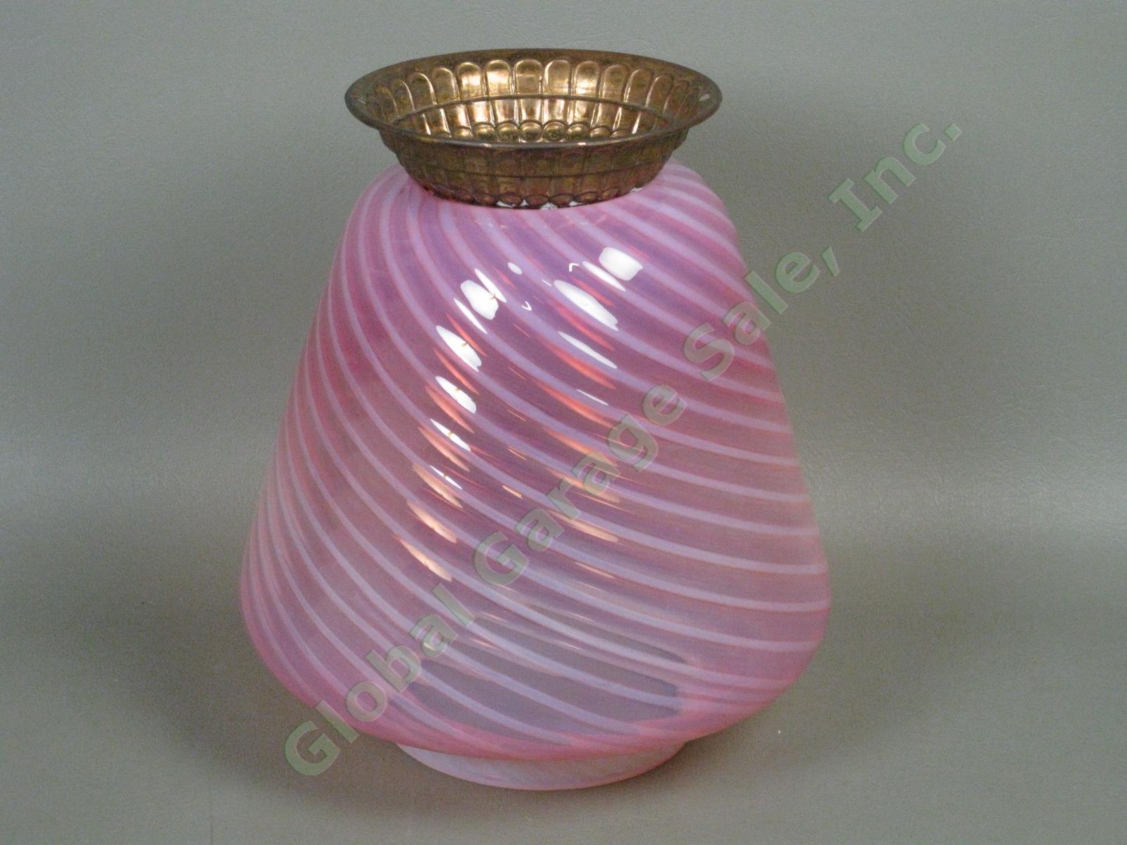 Antique Pink Optic Swirl Opalescent Cranberry Glass Hanging Oil Kerosene Lamp NR 1