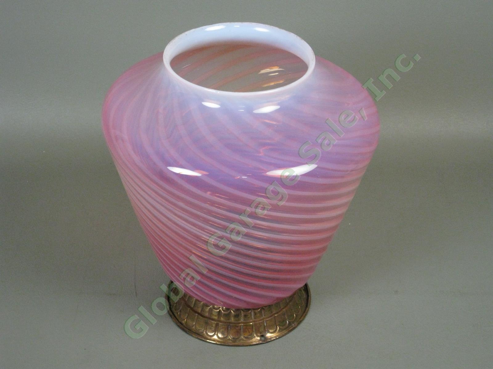 Antique Pink Optic Swirl Opalescent Cranberry Glass Hanging Oil Kerosene Lamp NR 3