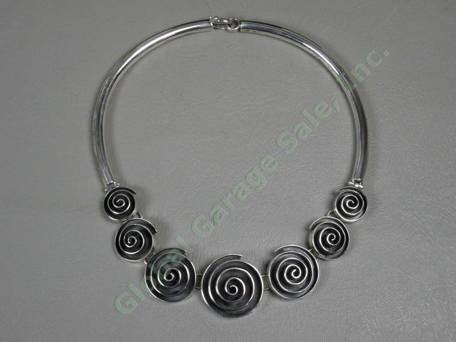 QVC Sterling Silver 15" Graduated Spiral Collar Modernist Necklace Mexico CII 1