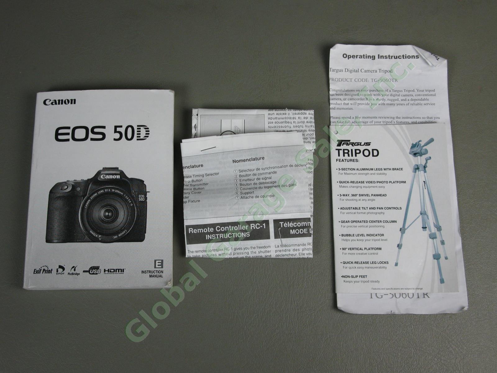 Canon EOS 50D Digital Camera Bundle EF-S 18-55mm Zoom Lens Wide Angle Macro Bag+ 11