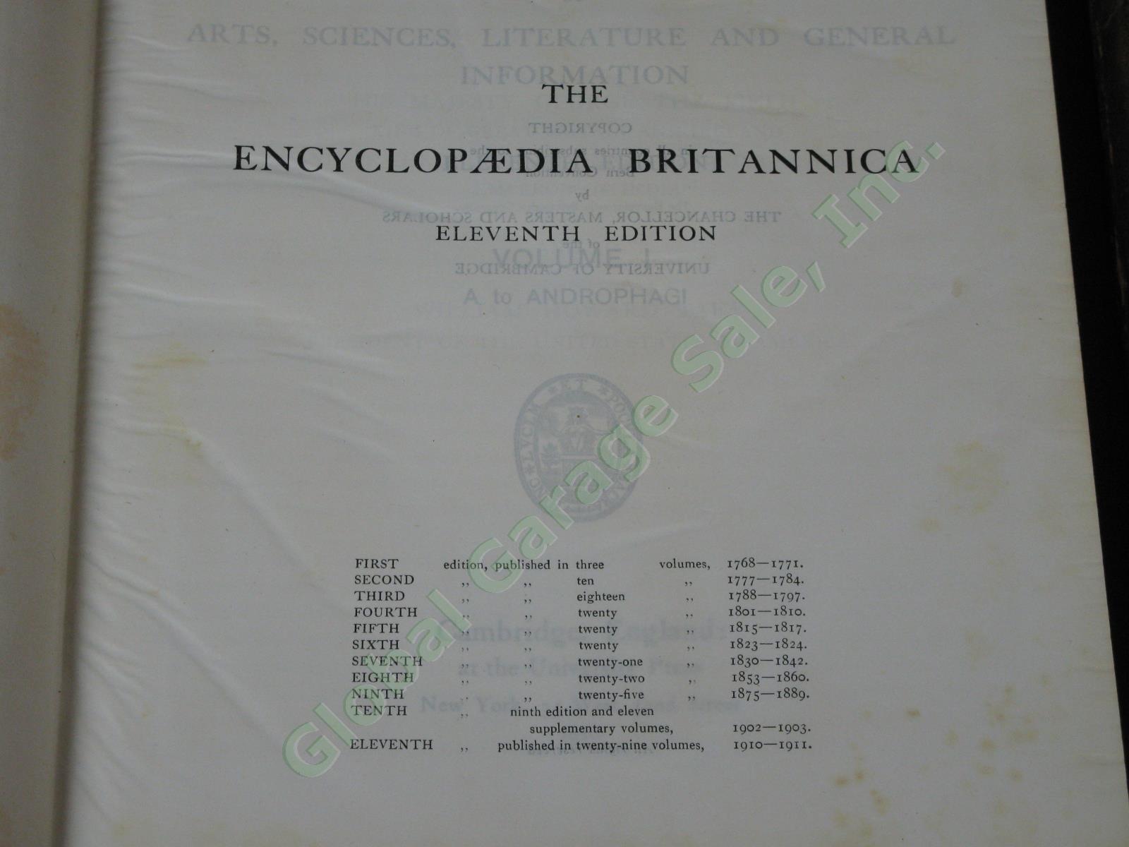 Antique Encyclopedia Britannica Leather 11th Edition 1910-11 Complete Set 29 Vol 3