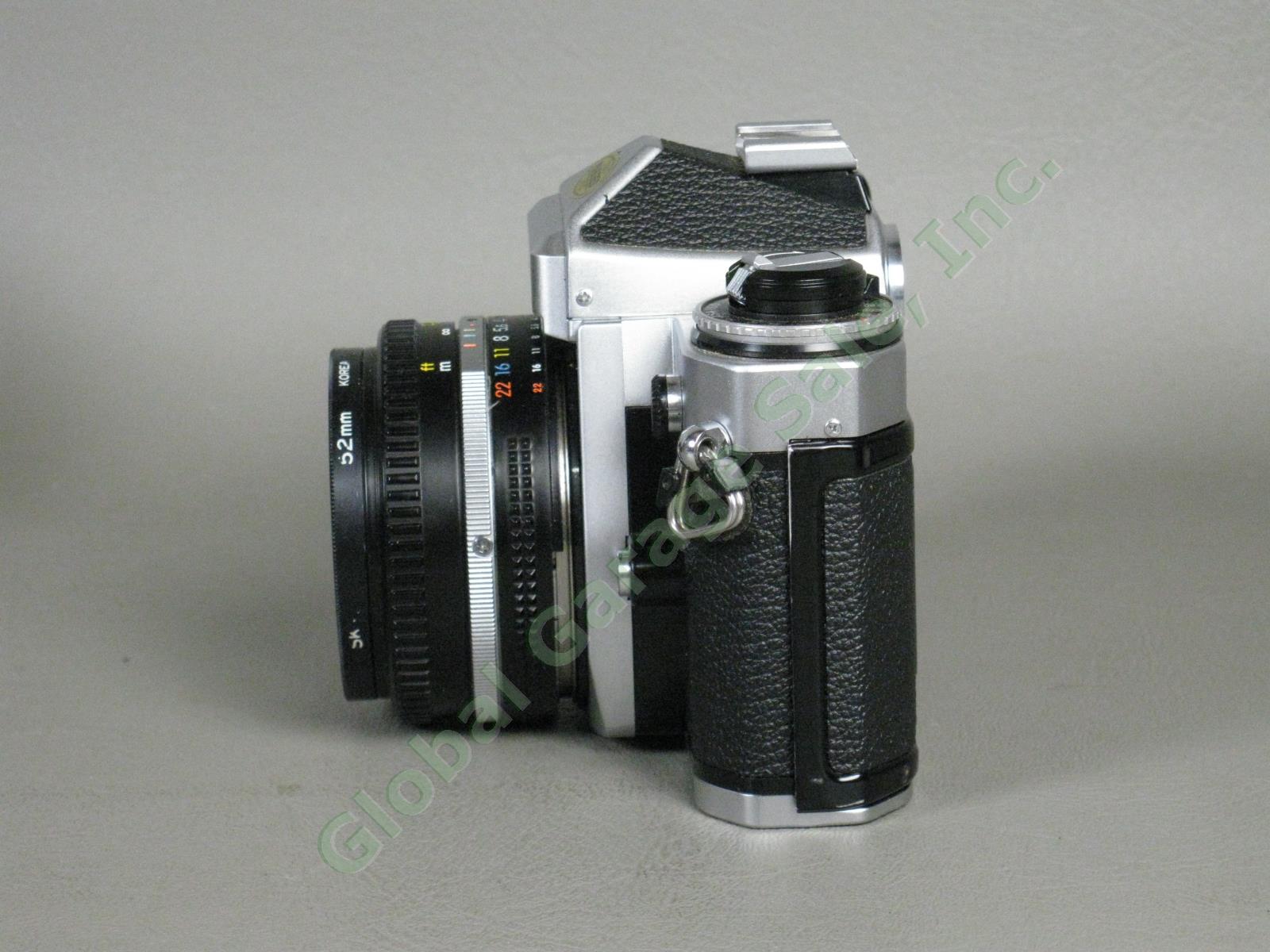 Nikon FE2 35mm Camera Nikkor 50mm f/1.8 Lens Case Manual Promaster Flash Bundle 4