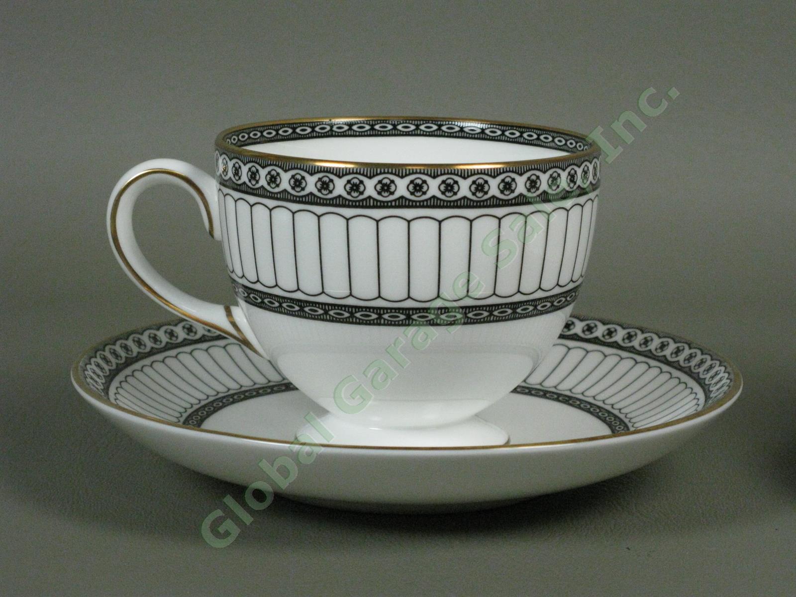 4 RARE Wedgwood Colonnade Black England Bone China Footed Tea Cup Saucer Sets NR 3