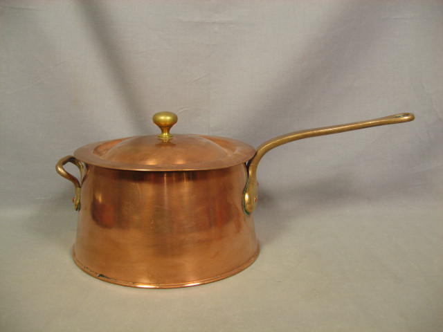 6 Vintage Copper Cookware Pot Pan Collection Set Lot NR 6