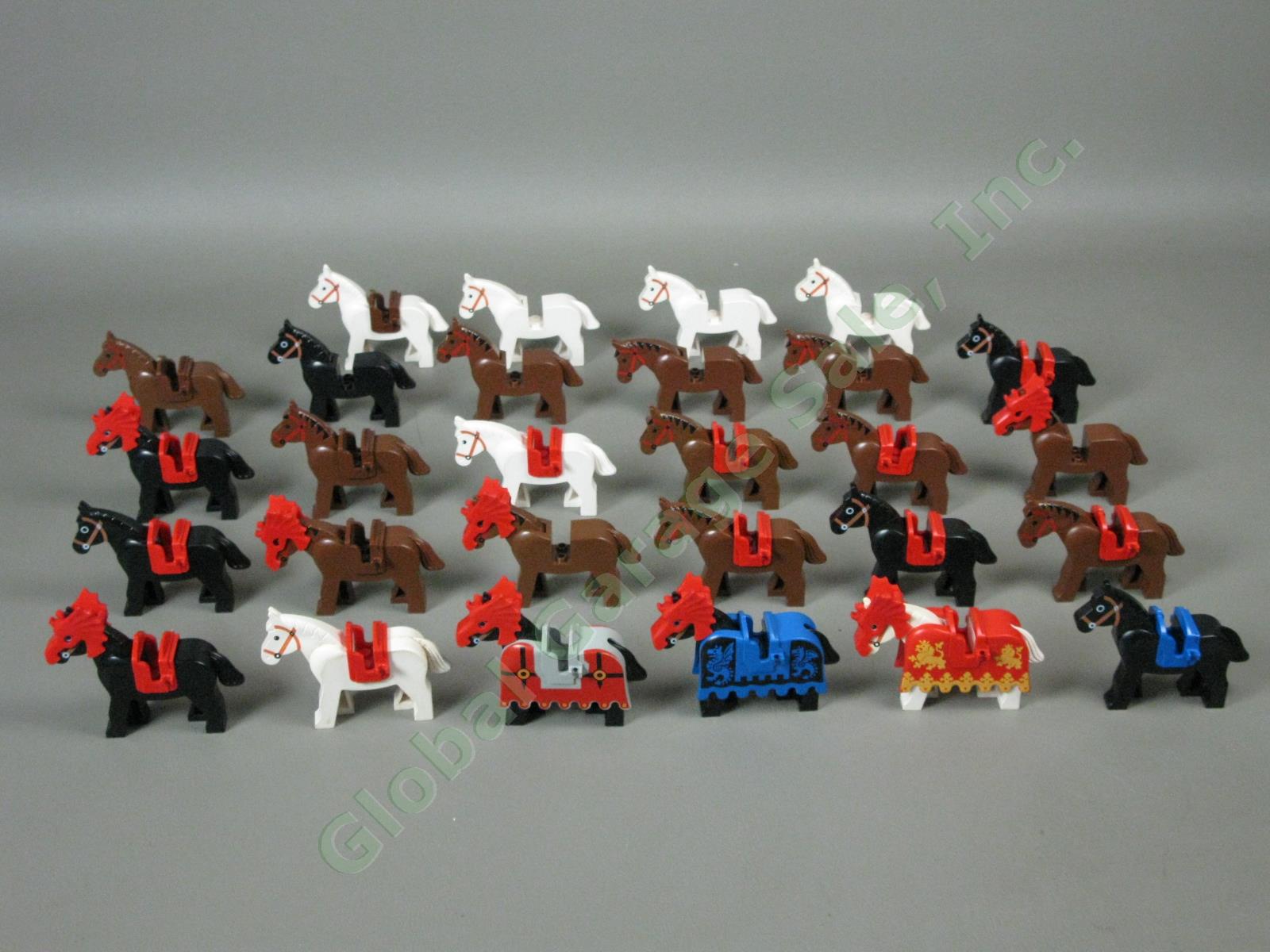 Huge Lot 29 Lego Horse Figure Minifigure Set Black White Brown Barding Saddle NR