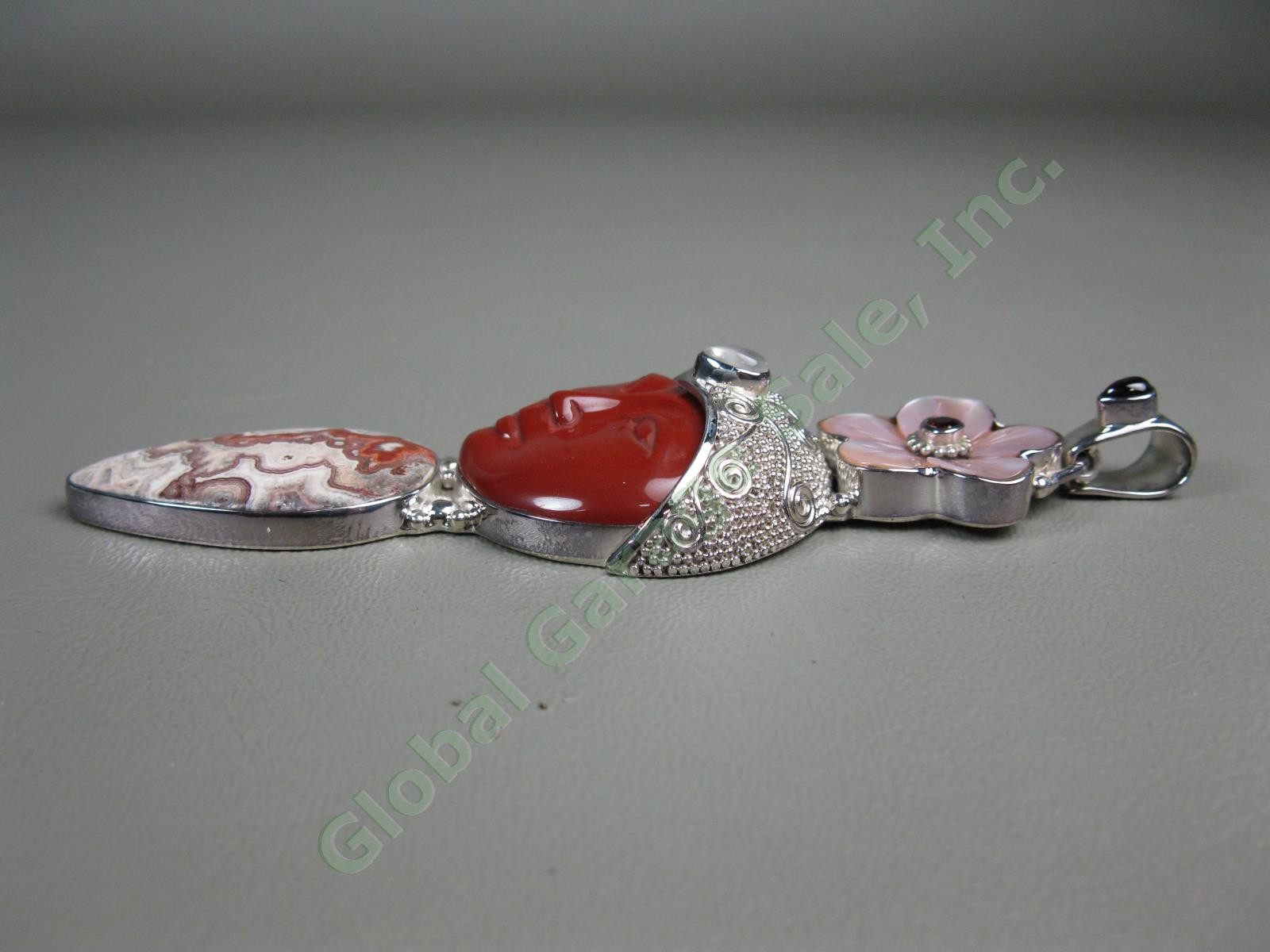 NEW Sajen Goddess Pendant Necklace Large Gemstone Agate MOP Sterling Silver NR! 5