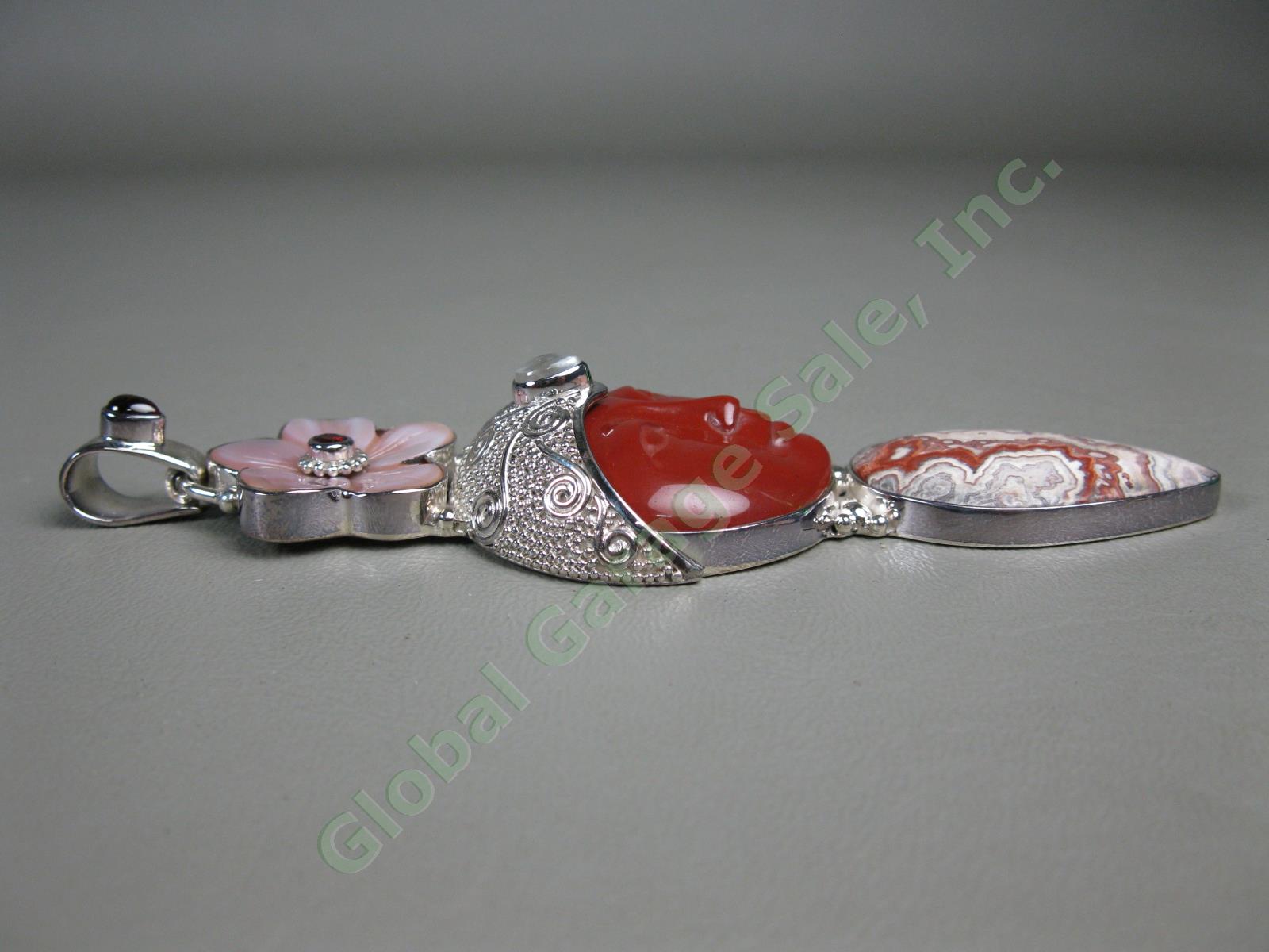 NEW Sajen Goddess Pendant Necklace Large Gemstone Agate MOP Sterling Silver NR! 7