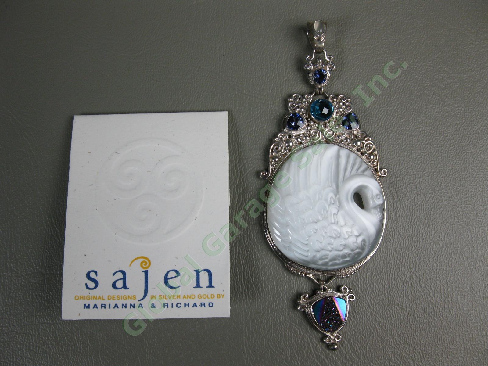 NEW Sajen White Large Fiber Optic Swan Pendant Gemstones Sterling Silver NO RES!
