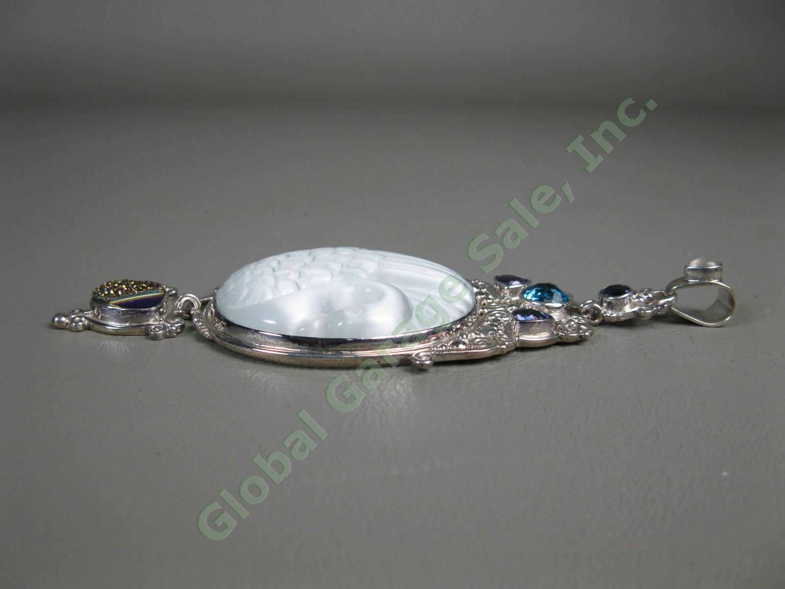 NEW Sajen White Large Fiber Optic Swan Pendant Gemstones Sterling Silver NO RES! 4