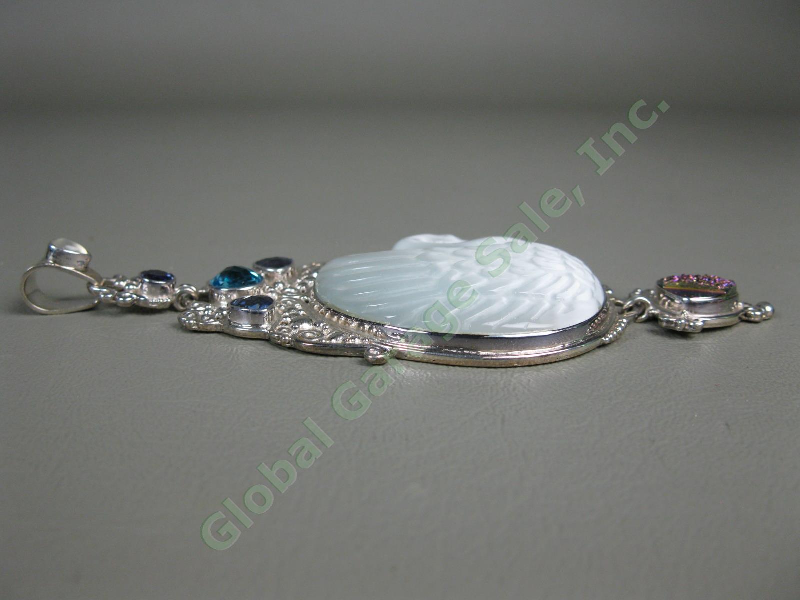 NEW Sajen White Large Fiber Optic Swan Pendant Gemstones Sterling Silver NO RES! 6
