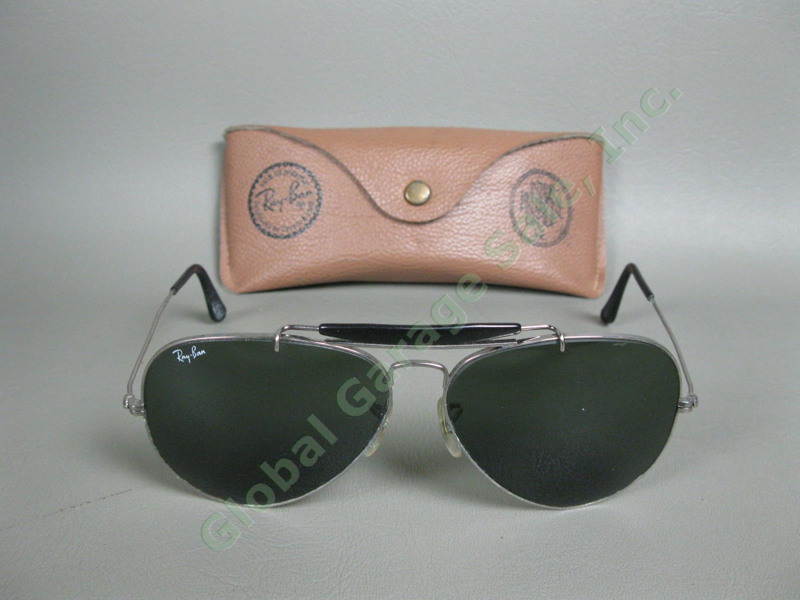 Vtg Bausch + Lomb Ray-Ban Large Aviator Sunglasses 62-14 Green Lenses w/ Case