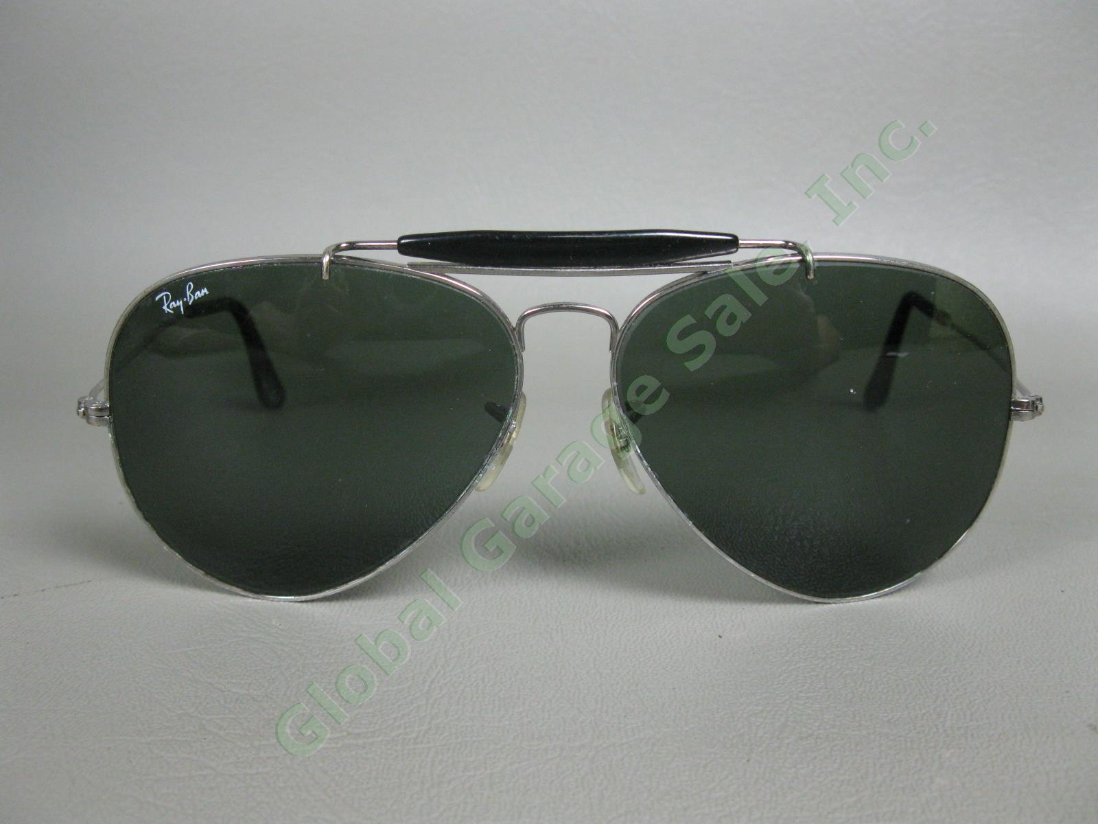 Vtg Bausch + Lomb Ray-Ban Large Aviator Sunglasses 62-14 Green Lenses w/ Case 1