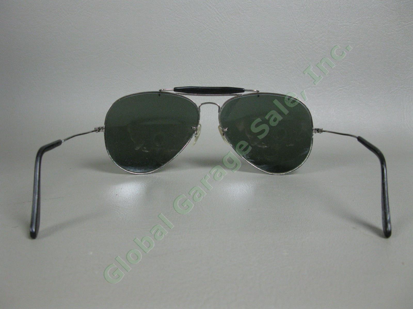 Vtg Bausch + Lomb Ray-Ban Large Aviator Sunglasses 62-14 Green Lenses w/ Case 3