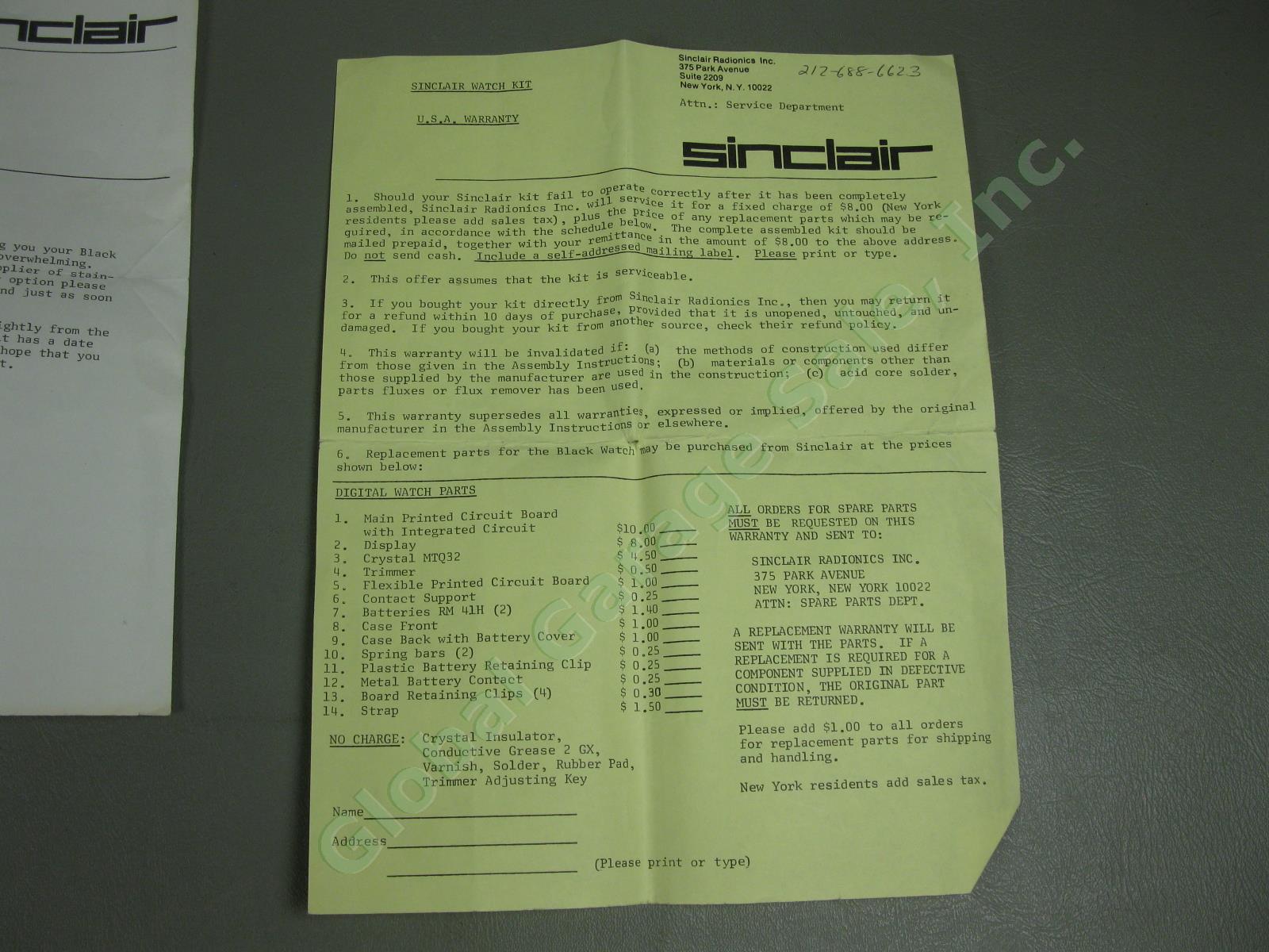 RARE Vintage 1976 Sinclair LED Digital Black Watch Building Kit Orig Package NR 10