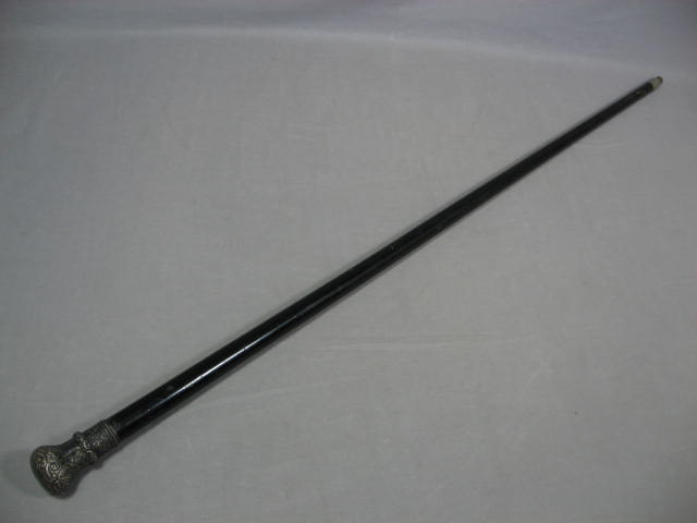 Antique 1800s Silver + Wood Wooden Walking Stick Cane