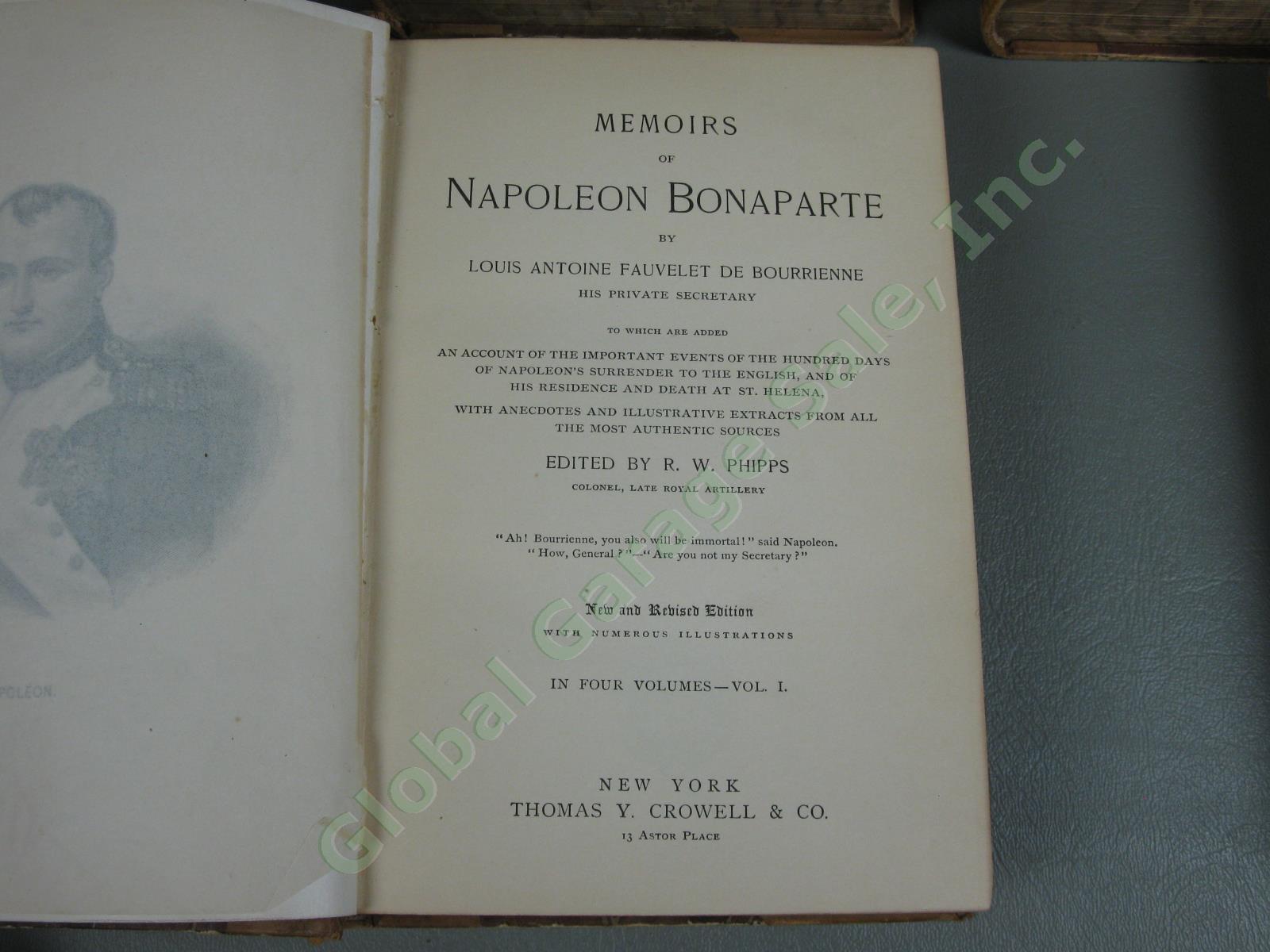 Rare Antique 1885 Memoirs of Napoleon 4 Volume Book Set Leather Bourrienne NR! 8