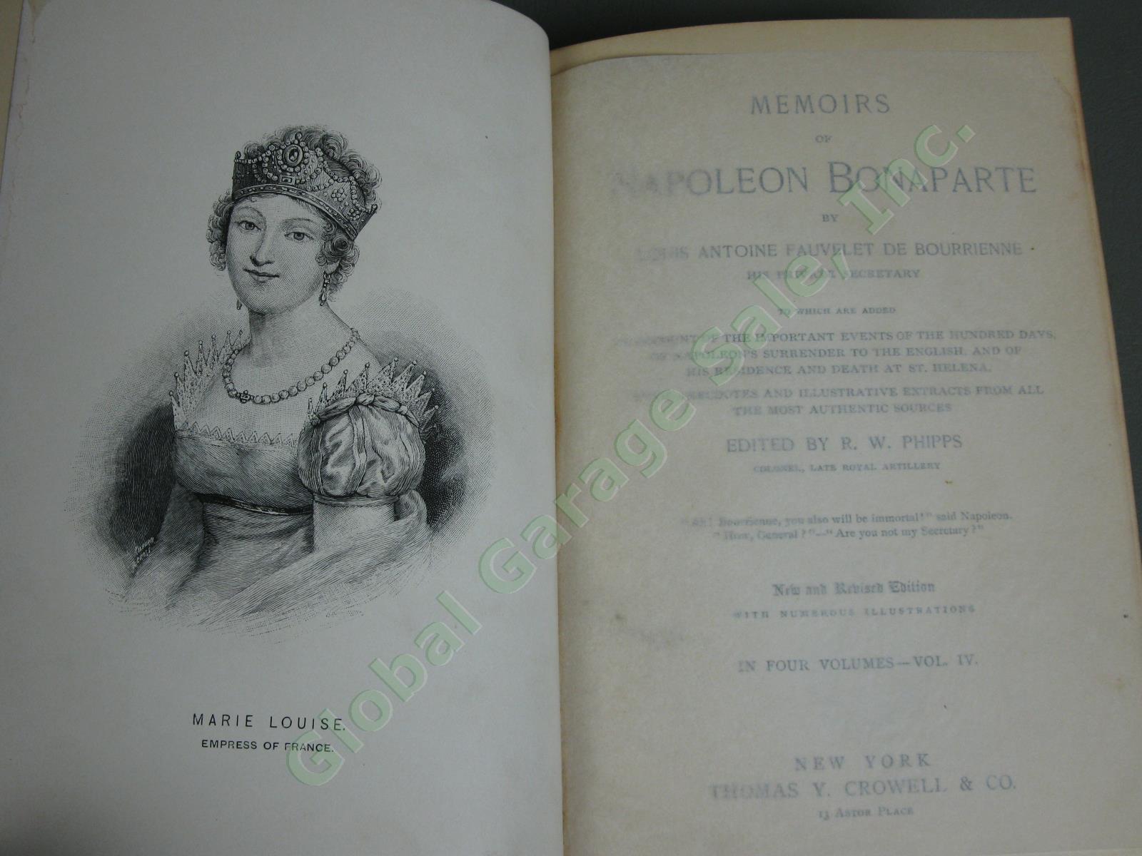 Rare Antique 1885 Memoirs of Napoleon 4 Volume Book Set Leather Bourrienne NR! 16