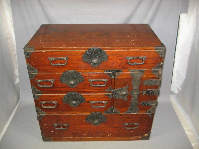 Antique Japanese Wooden Tansu Chest Of Drawers Trunk NR