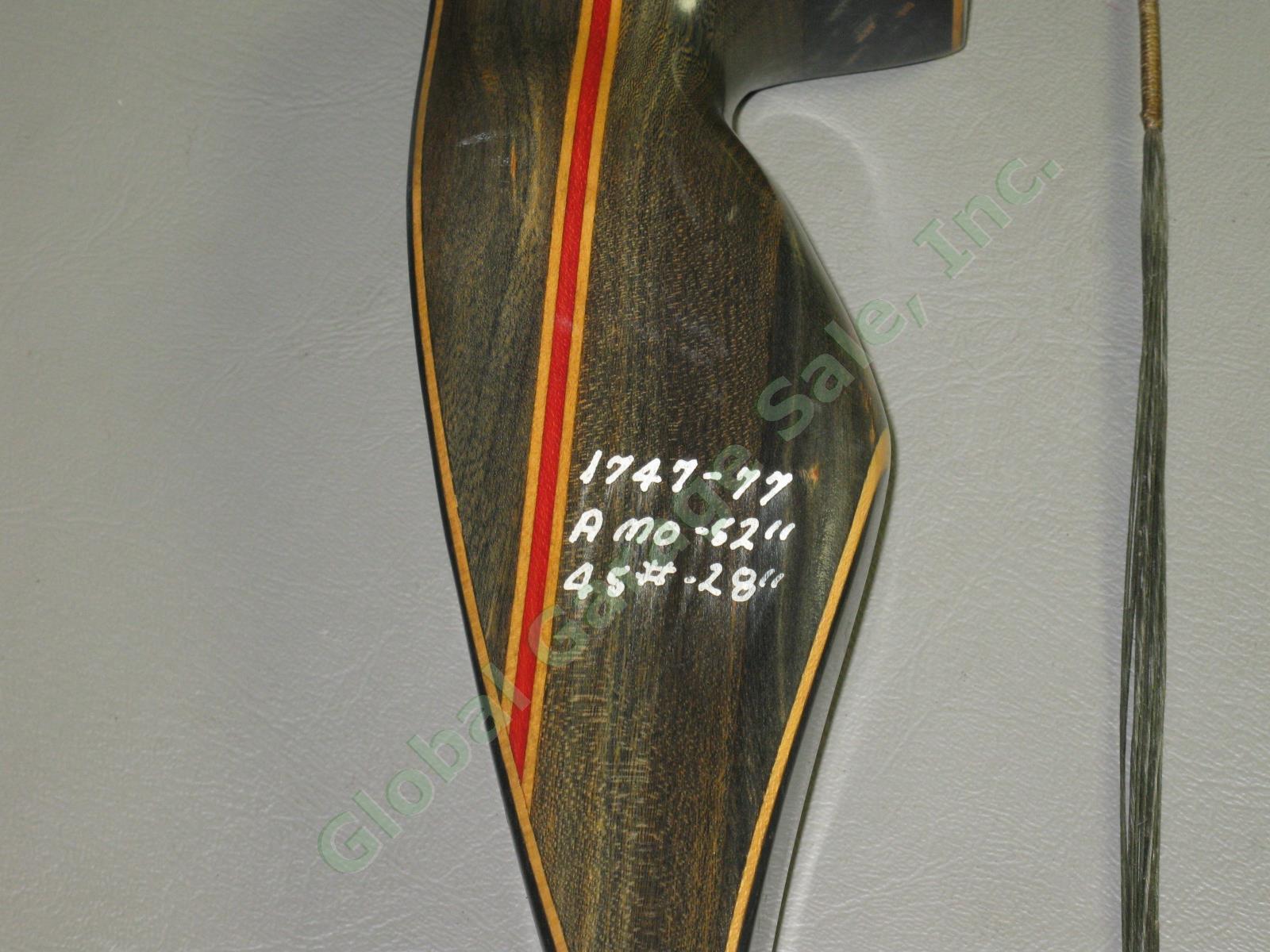 Vintage Right Handed RH Wood Recurve Bow AMO 52" #45-28" w/Quiver + Arrows NR! 1