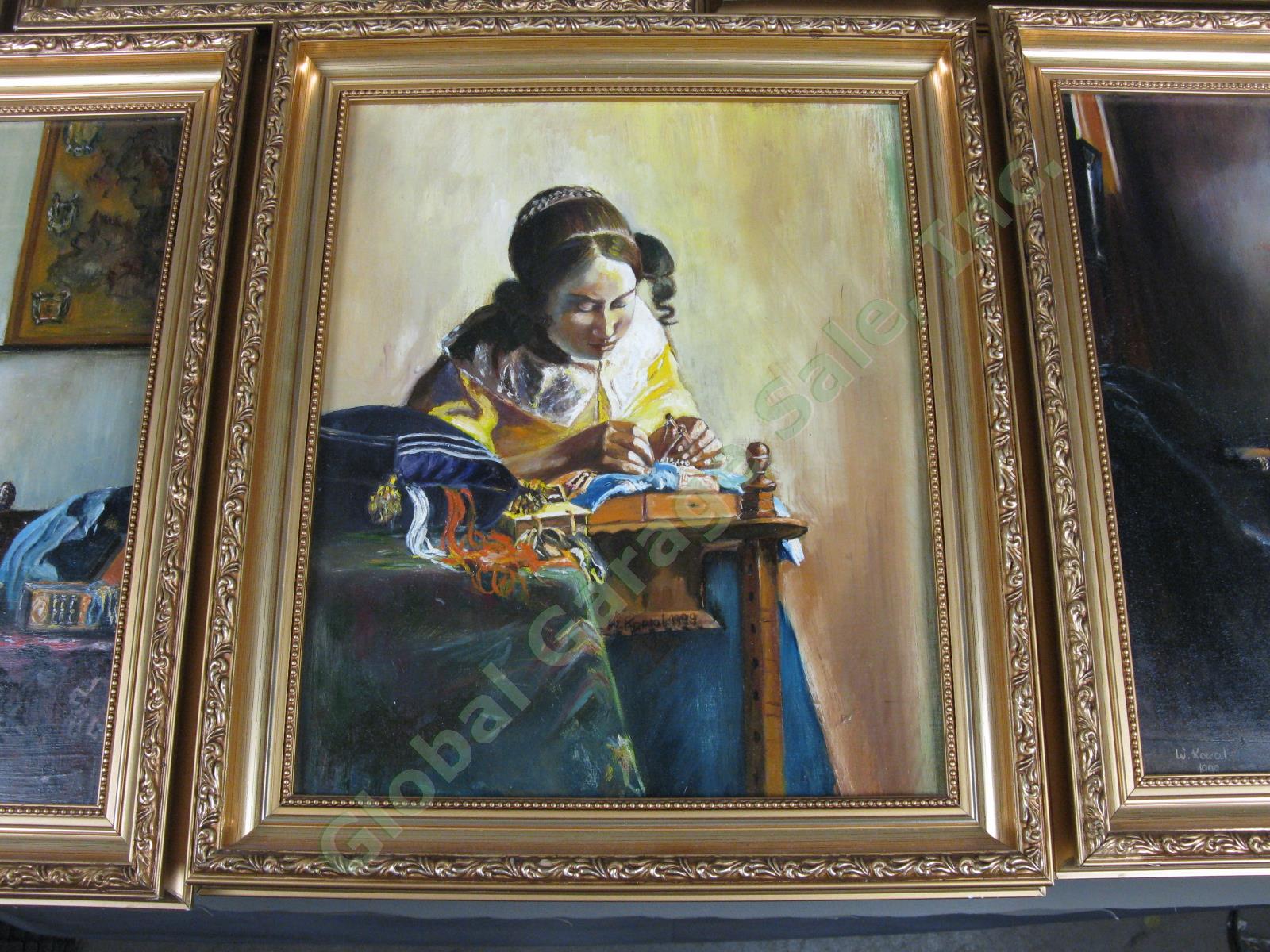 7 W Kowal Signed Vintage Original Polish Oil Paintings Lot After Vermeer + NR! 1