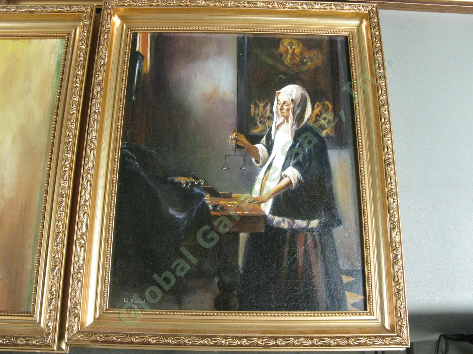 7 W Kowal Signed Vintage Original Polish Oil Paintings Lot After Vermeer + NR! 4