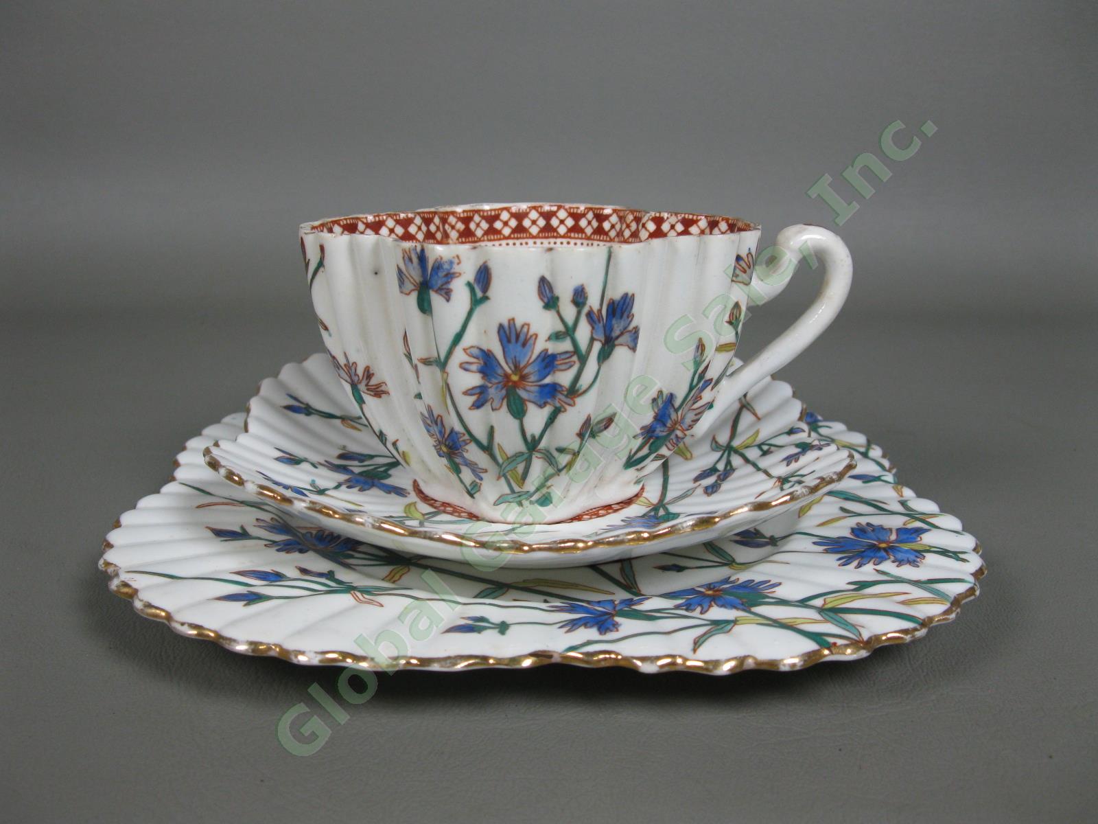 Antique Shelley Wileman Blue Cornflower Bone China Trio Tea Cup Saucer Plate Set