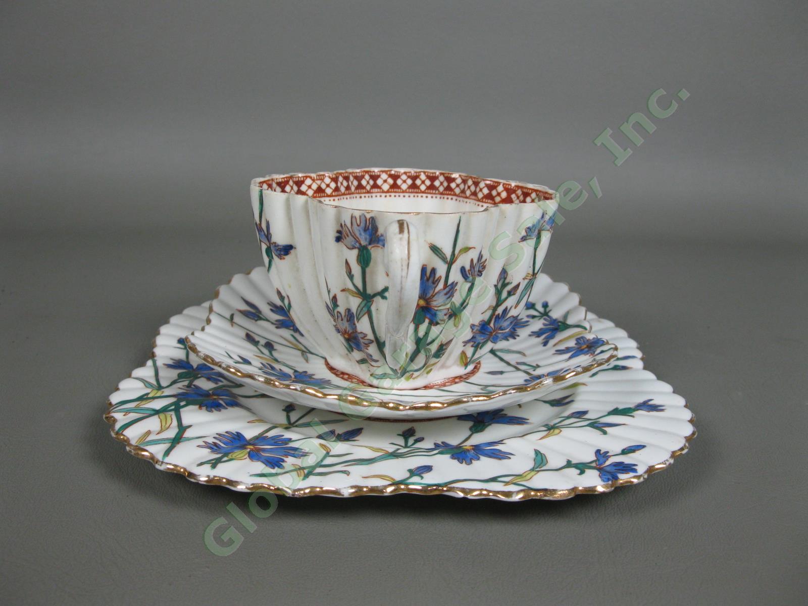 Antique Shelley Wileman Blue Cornflower Bone China Trio Tea Cup Saucer Plate Set 1