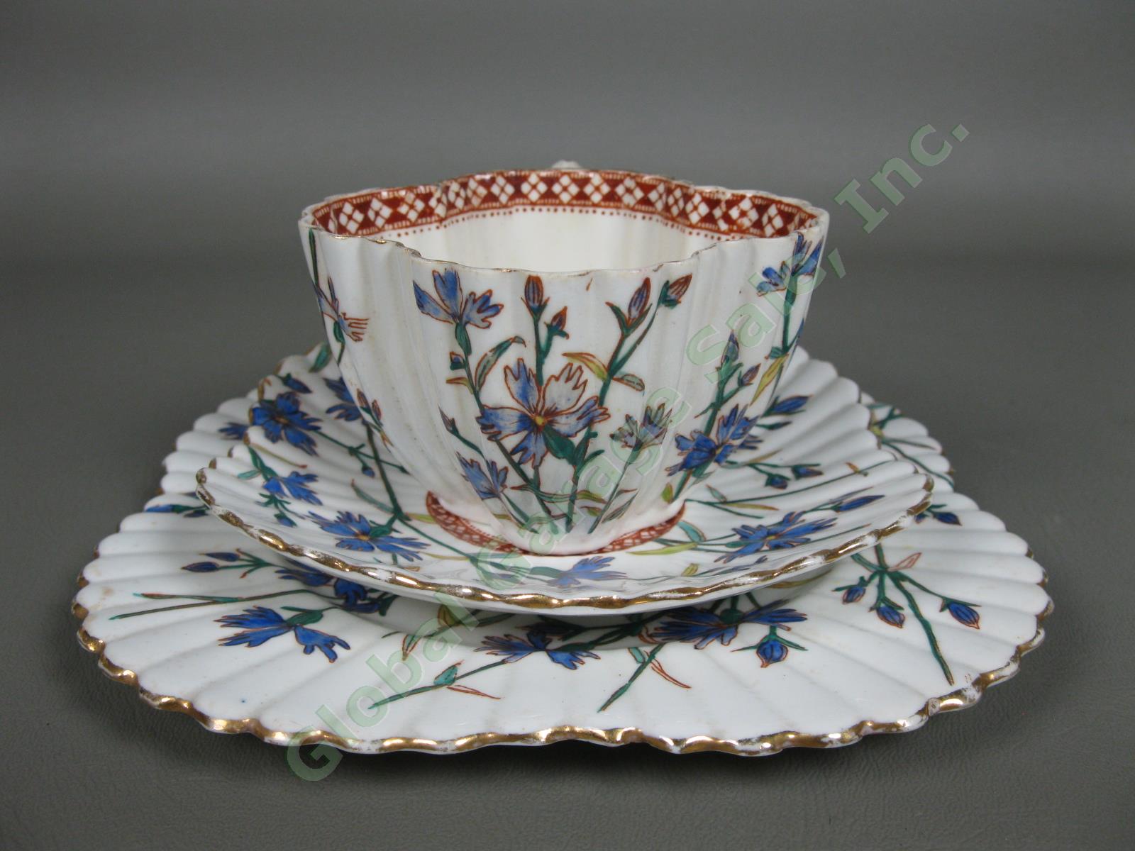 Antique Shelley Wileman Blue Cornflower Bone China Trio Tea Cup Saucer Plate Set 3