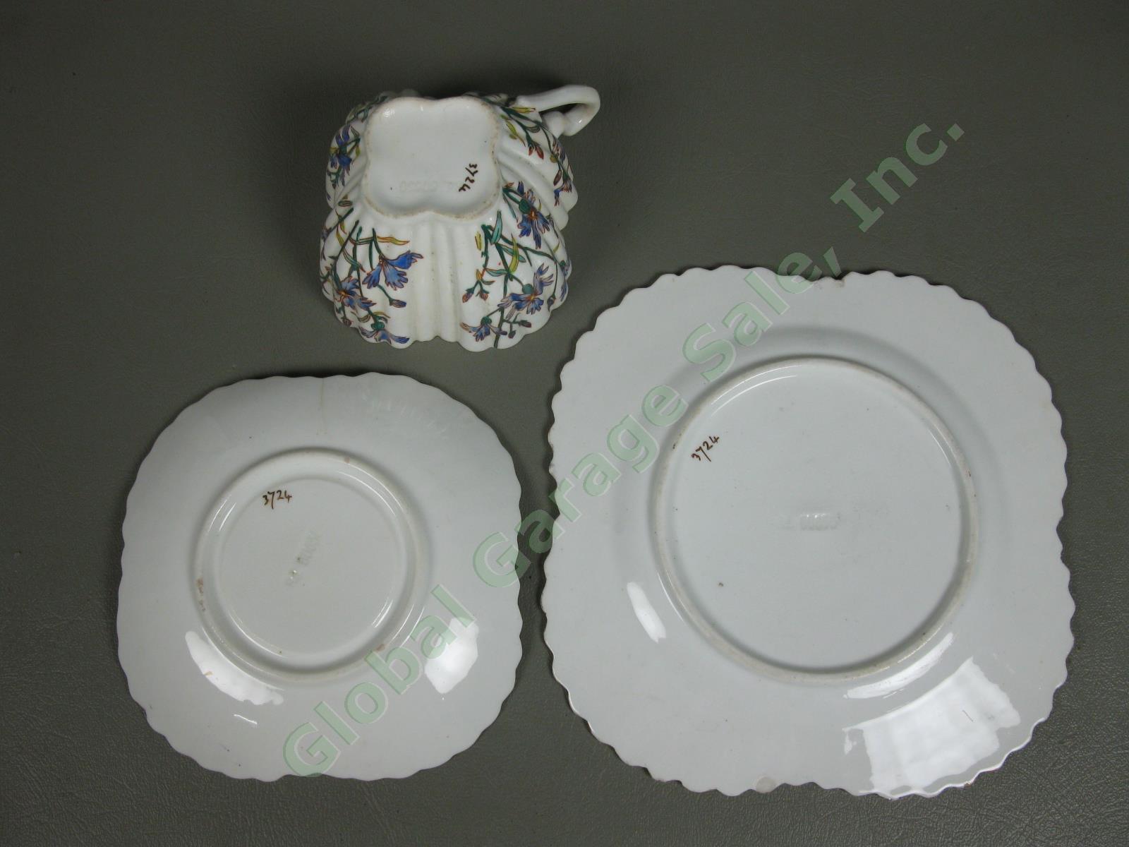 Antique Shelley Wileman Blue Cornflower Bone China Trio Tea Cup Saucer Plate Set 8