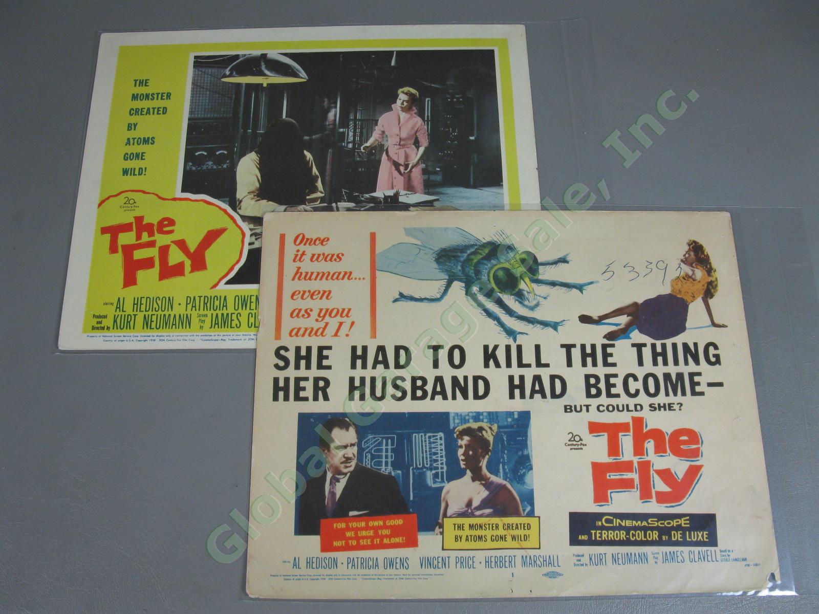 2 Original 1958 The Fly Lobby Title Cards #1+5 Sci-Fi Horror 11"x14" Poster NR