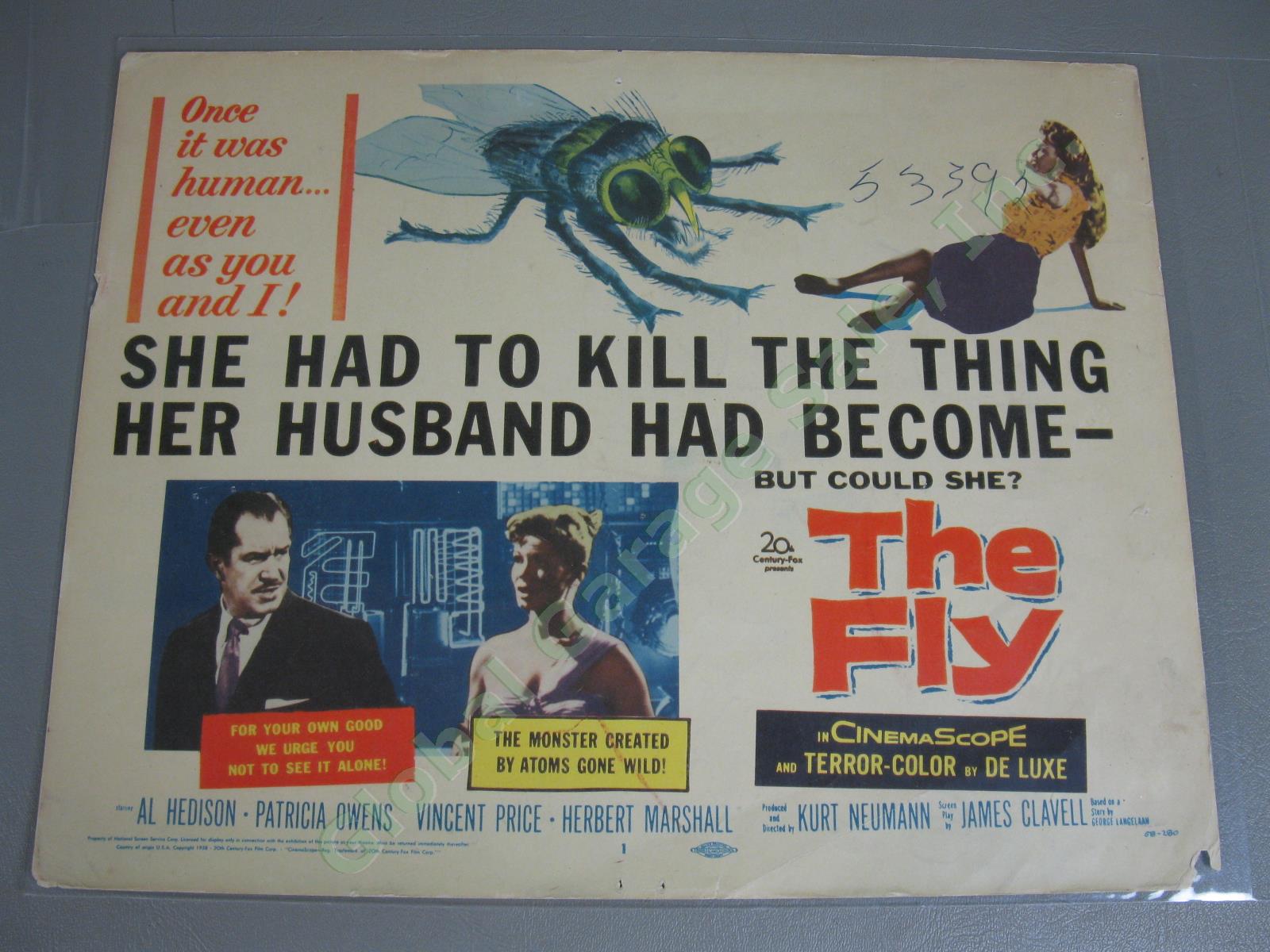 2 Original 1958 The Fly Lobby Title Cards #1+5 Sci-Fi Horror 11"x14" Poster NR 1