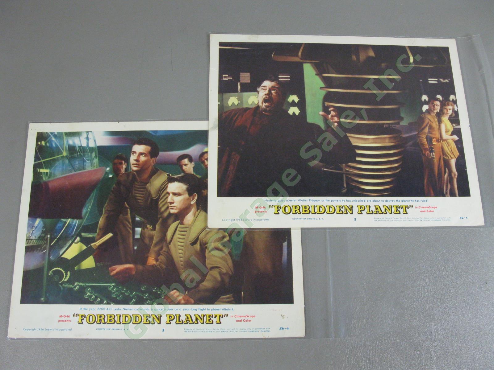 2 Vintage 1956 Forbidden Planet Leslie Nielson Walter Pidgeo Lobby Cards Sci-Fi