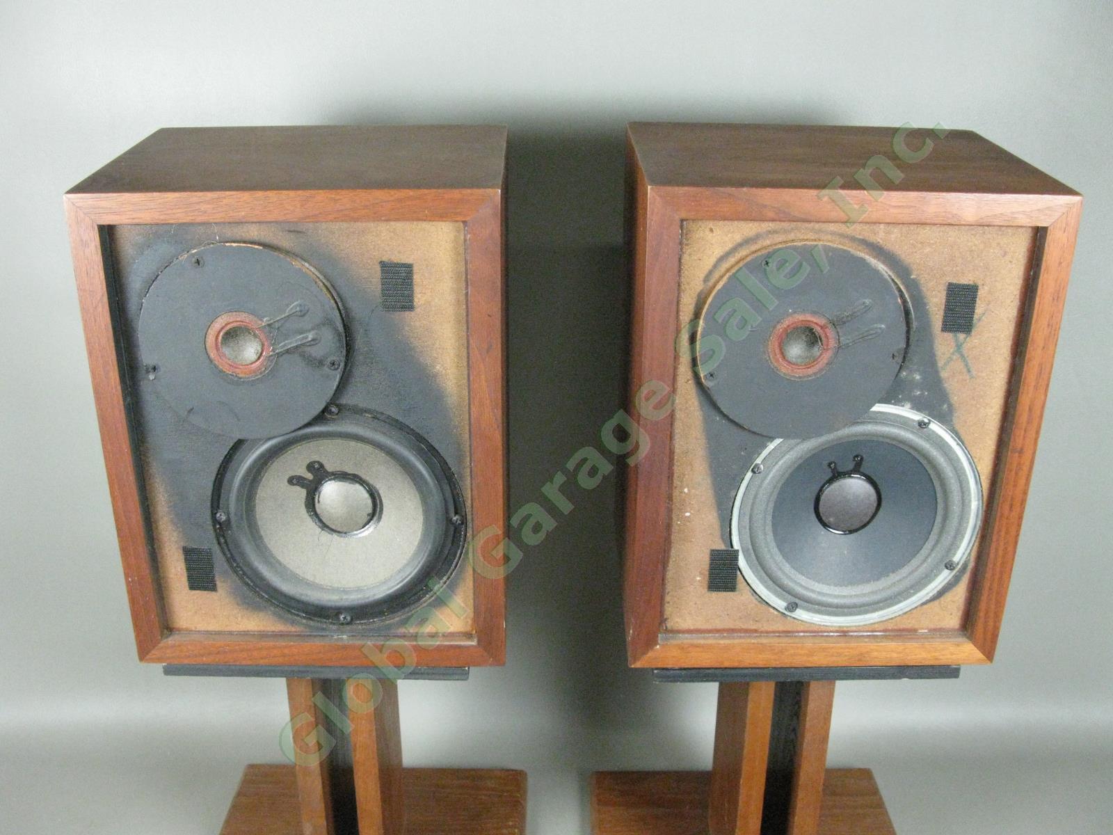 Vintage Pair EPI Epicure M50 Walnut Cabinet Bookshelf Speakers + Stands 12973/4 1