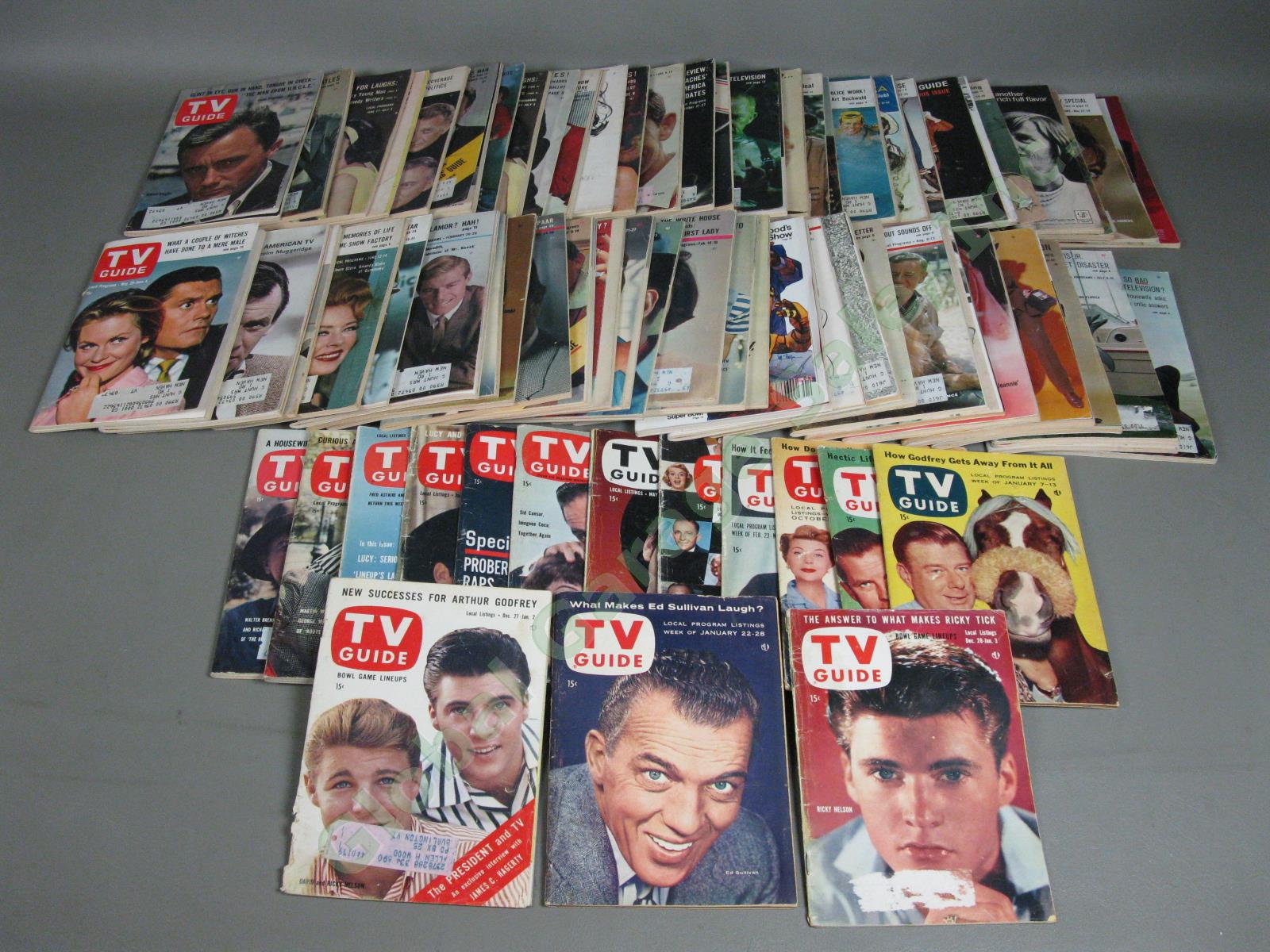 72 Vintage 1955-65 TV Guide LOT 1964 Beatles Ricky Nelson Fred Astaire Godfrey +