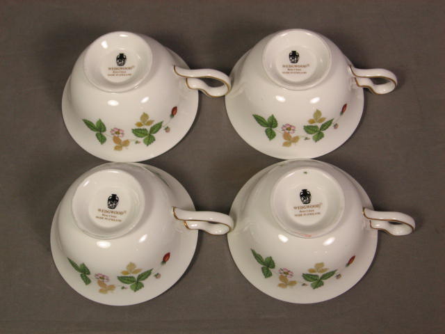 4 Vintage Wedgwood Wild Strawberry Tea Cups + Saucers 2