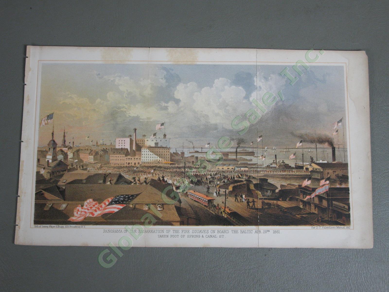 Antique 1862 Civil War Lithograph Fire Zouaves SS Baltic Steamship Canal St NYC