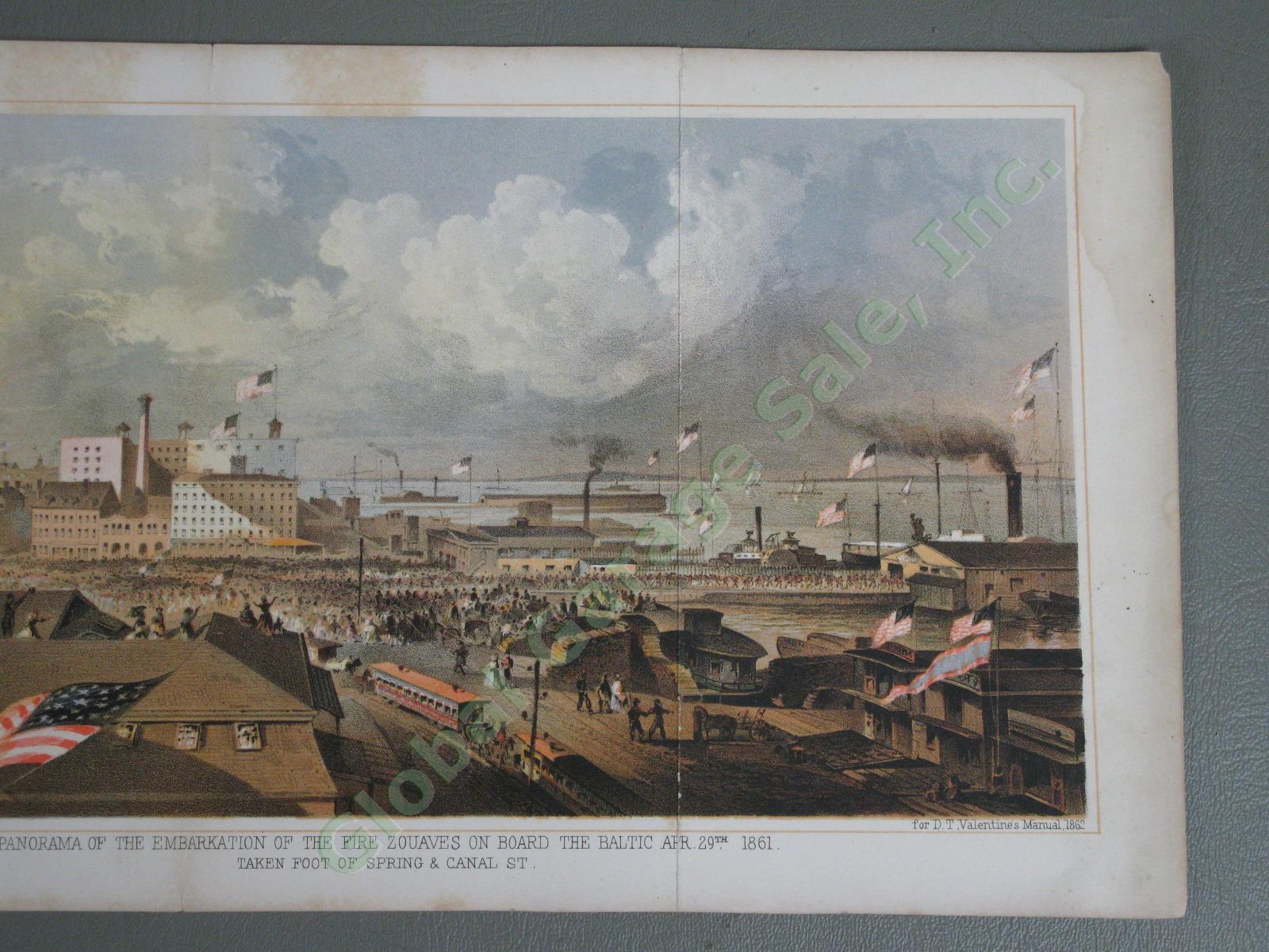 Antique 1862 Civil War Lithograph Fire Zouaves SS Baltic Steamship Canal St NYC 2