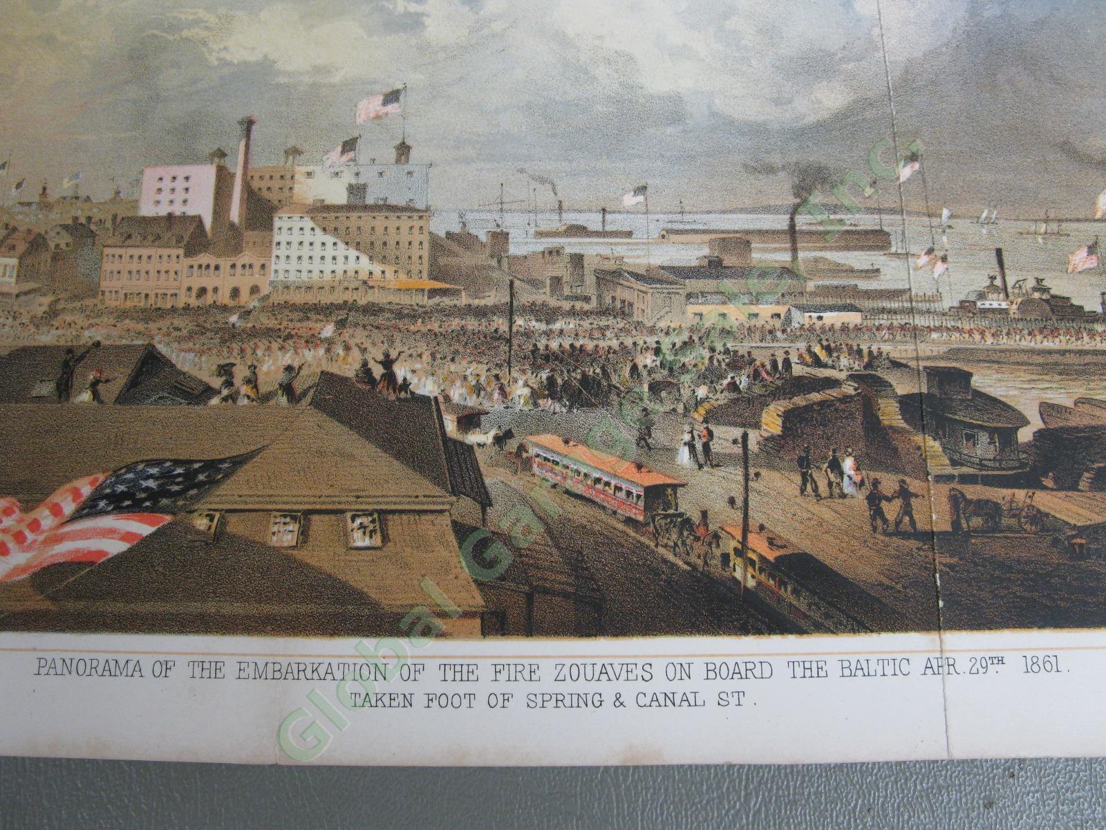 Antique 1862 Civil War Lithograph Fire Zouaves SS Baltic Steamship Canal St NYC 5