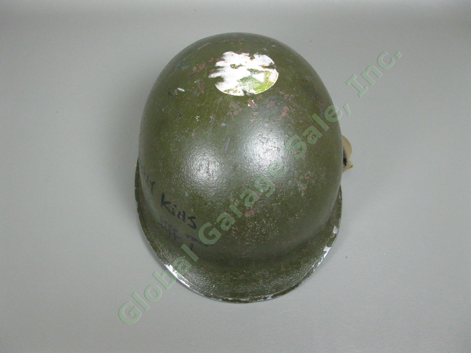 Vintage M1 Fixed Bale US Military Combat Helmet WWII Era Steel Bucket w/ Decal 2